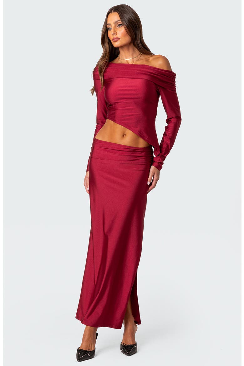Reema Shiny Foldover One-Shoulder Asymmetric Top, Alternate, color, RED