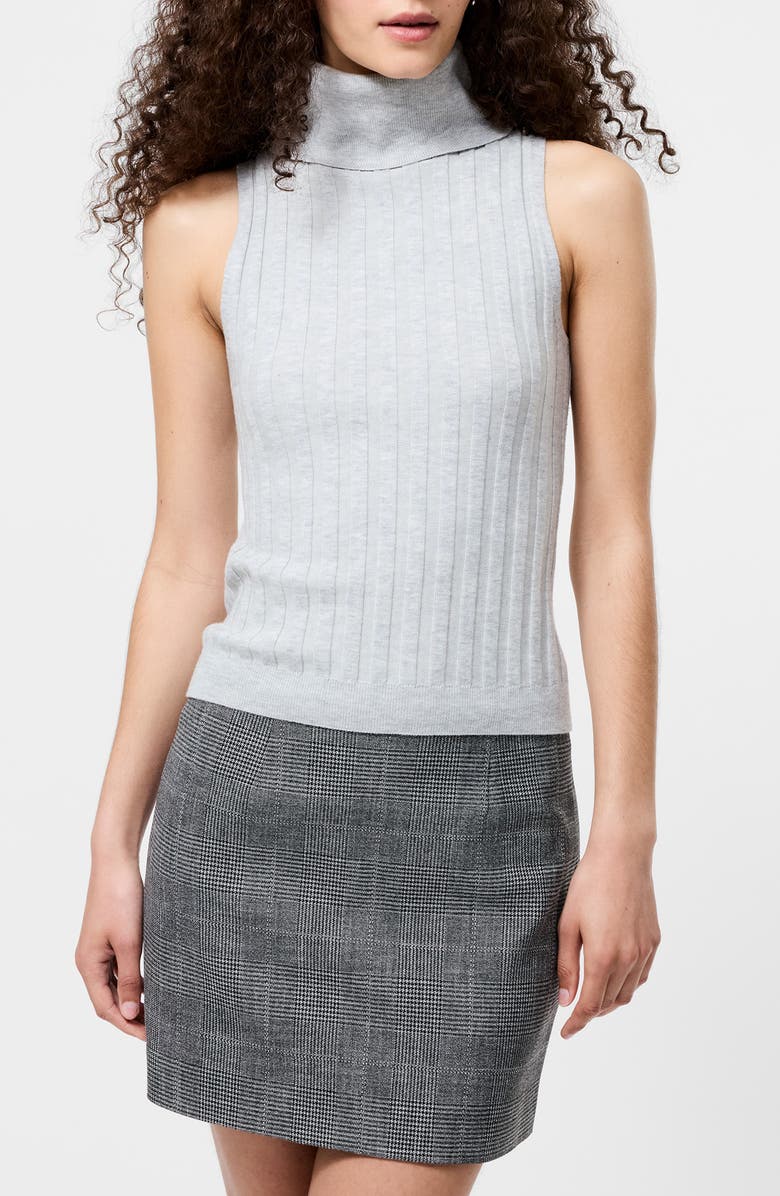 French Connection Rib Turtleneck Sleeveless Sweater, Main, color, 02-Lt Grey Mel