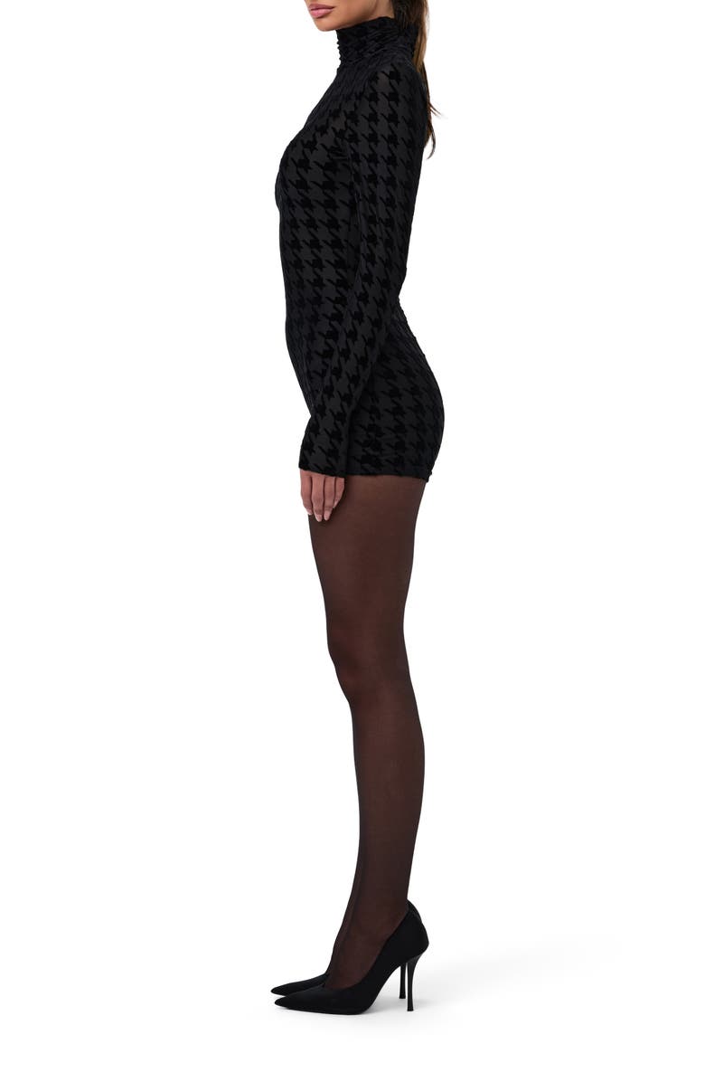 Naked Wardrobe Burnout Mock Neck Long Sleeve Romper, Alternate, color, Black Houndstooth