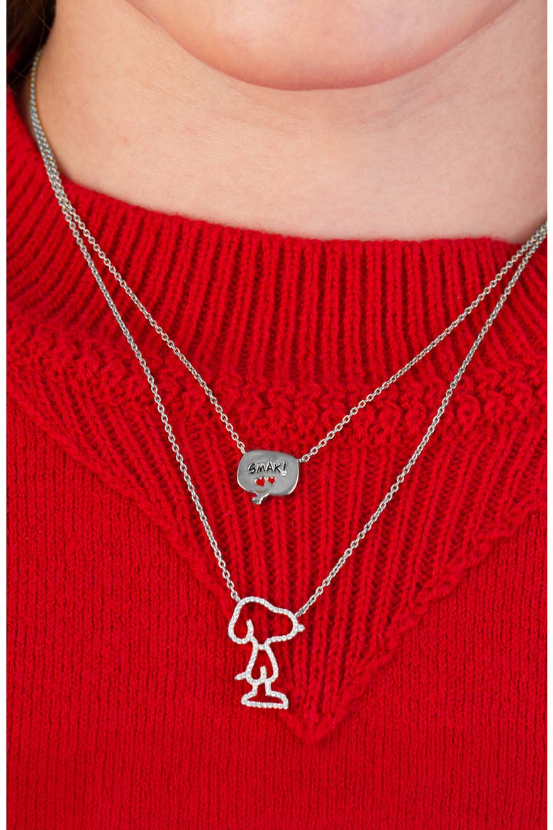 x Peanuts® Pavé Snoopy Silhouette Pendant Necklace, Alternate, color, PURE PLATINUM / CLEAR STONE