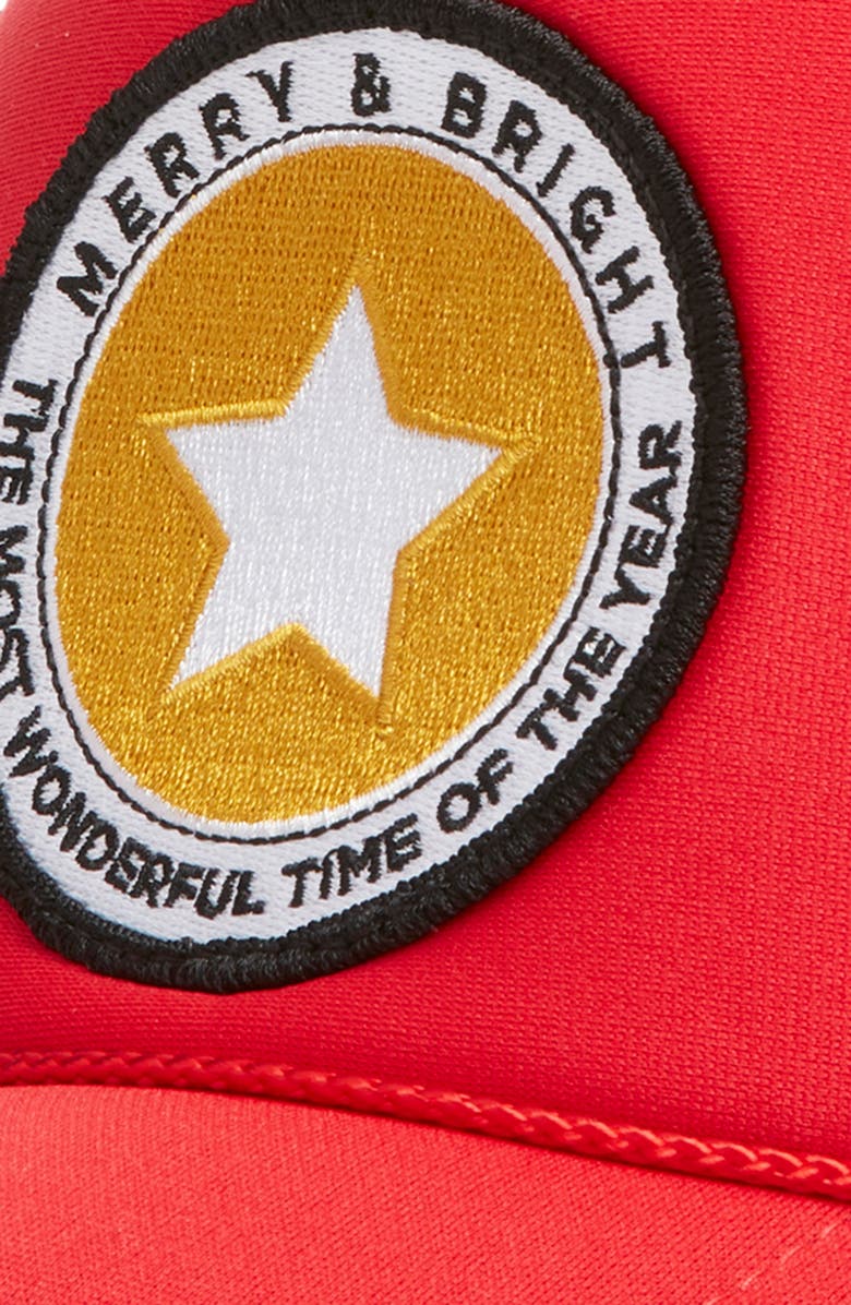 Friday Feelin’ Merry & Bright Patch Trucker Hat, Alternate, color, Red