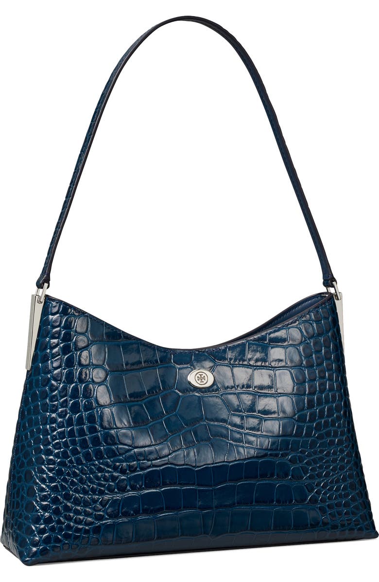 Tory Burch Small Robinson Croc Embossed Leather Shoulder Bag, Alternate, color, Twilight