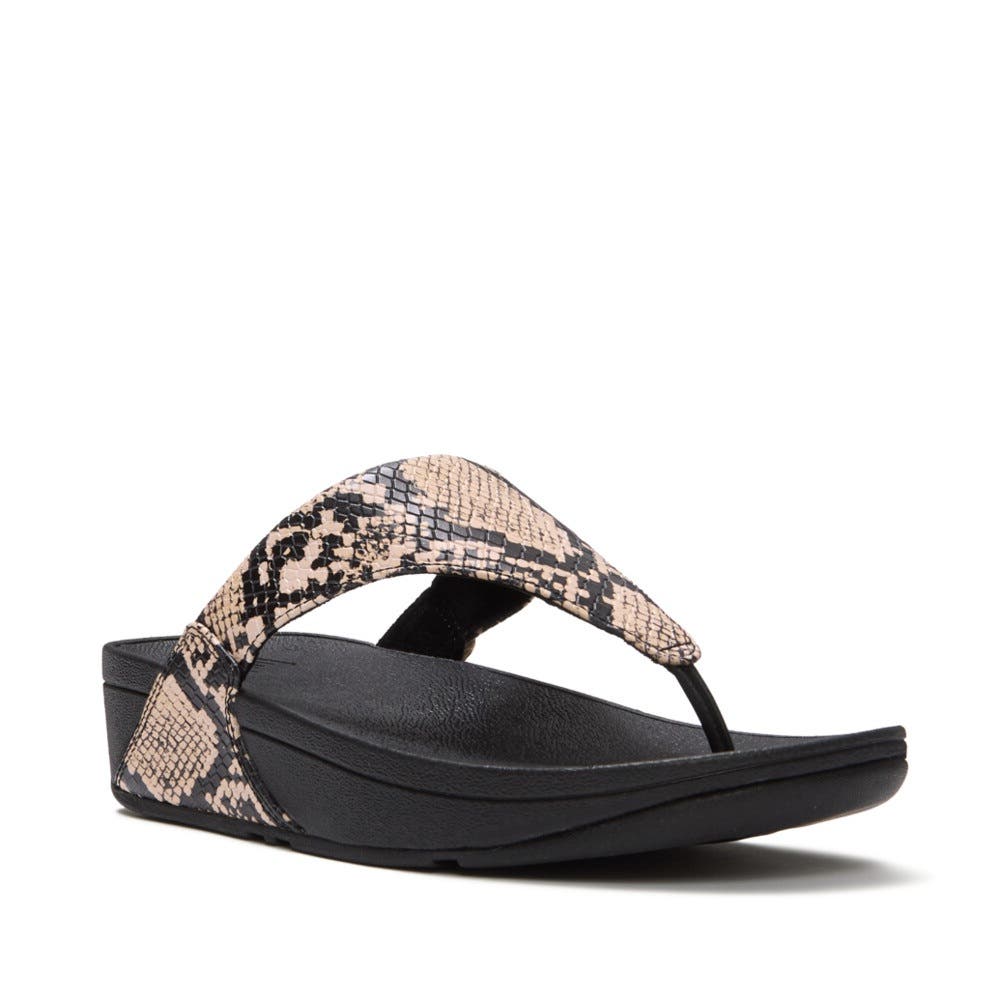 Lulu Snake Toe-Post Sandals, Main, color, Hazy Taupe/Black