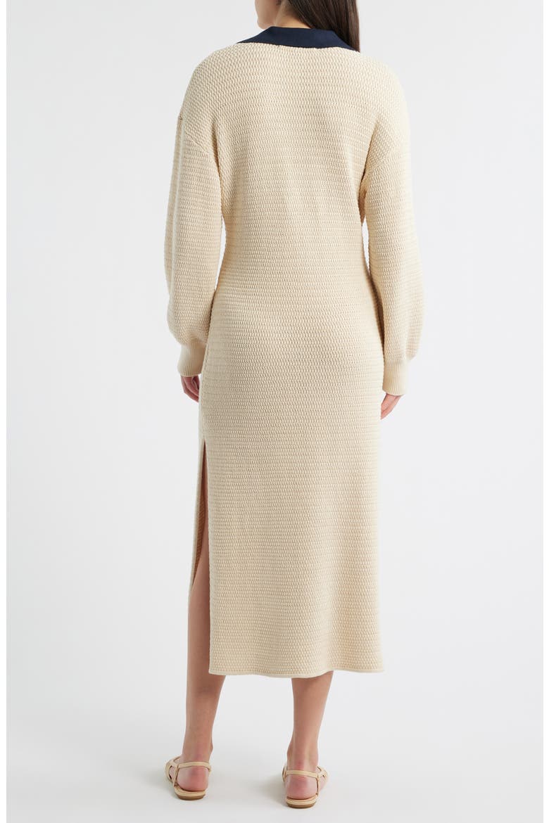 Mozart Contrast Collar Long Sleeve Midi Sweater Dress, Alternate, color, 11-ECRU-MARINE