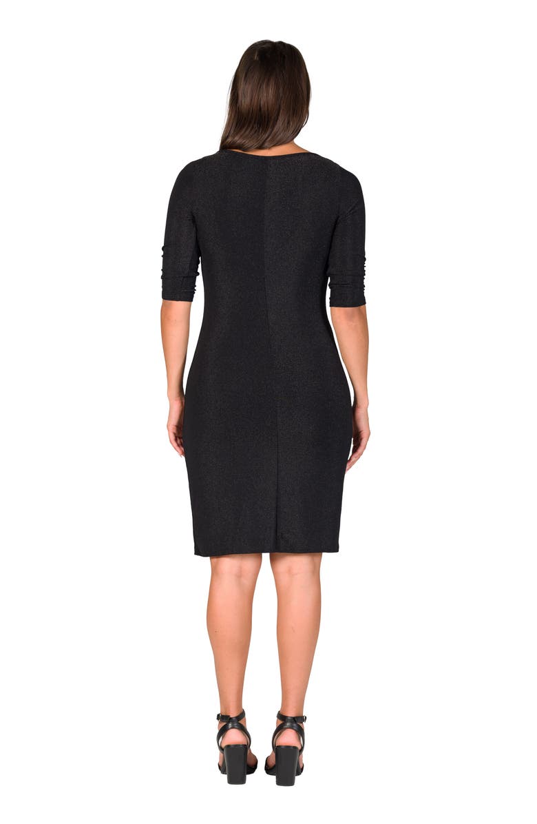 24seven Comfort Apparel Petites Elbow Length Sleeve Shimmer Bodycon Mini Party Dress, Alternate, color, Black