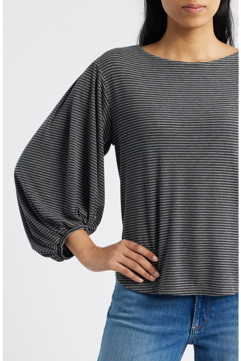 Stripe Balloon Sleeve Knit Top, Alternate, color, HEATHER CHARCOAL