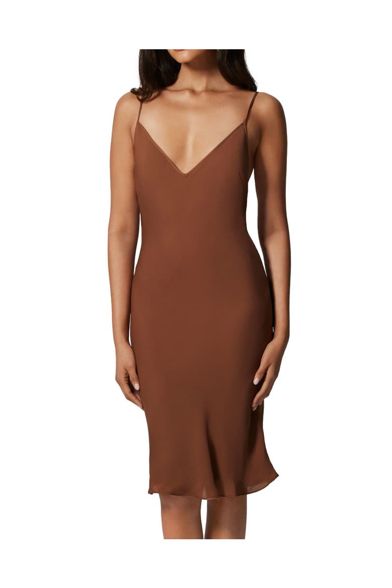 Georgette V-Back Slip Dress, Main, color, Café