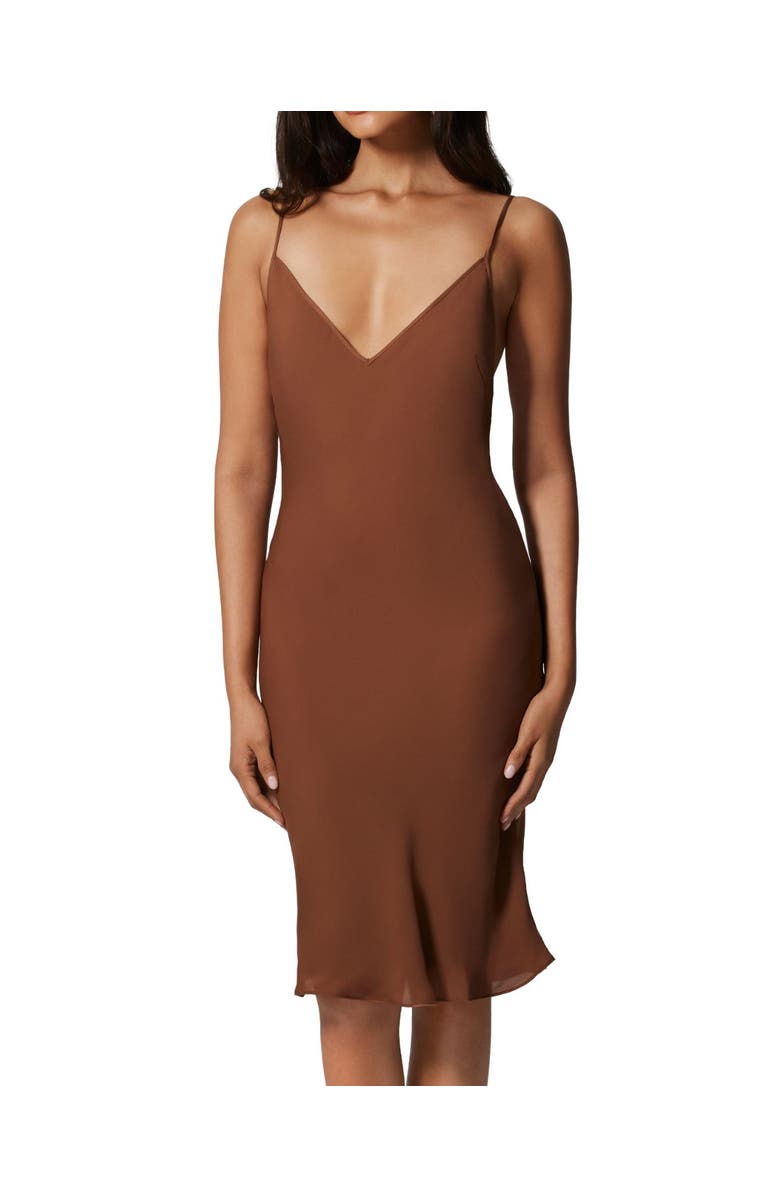 Kiki de Montparnasse Georgette V-Back Slip Dress, Main, color, Café