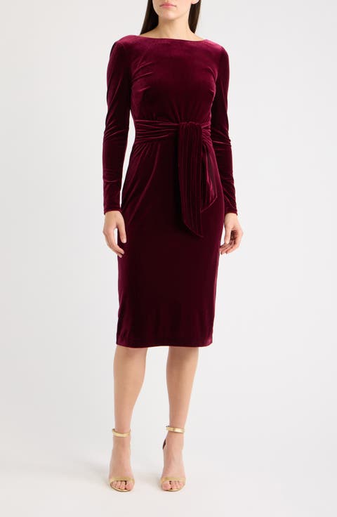 Bateau Neck Velvet Sheath Dress