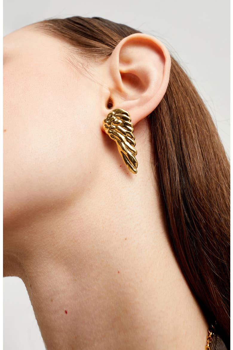 18K Gold-Plated Earrings In The Shape Of Wings, Alternate, color, Gold
