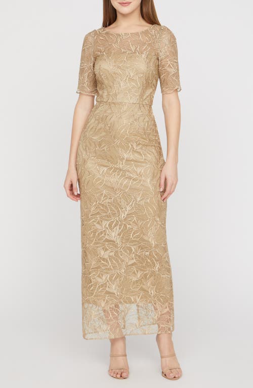 Js Collections Berlin Embroidered Cocktail Dress In Gold