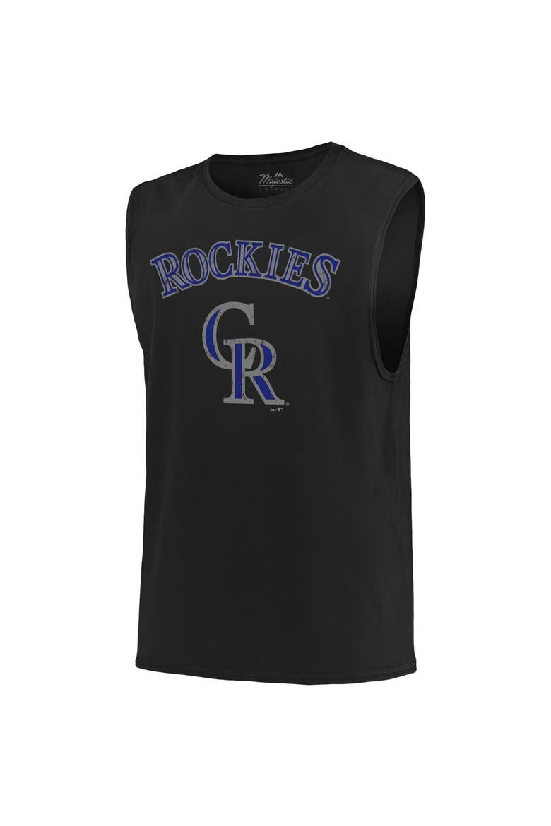 Men's Majestic Threads Black Colorado Rockies Softhand Muscle Tank Top, Alternate, color, Black