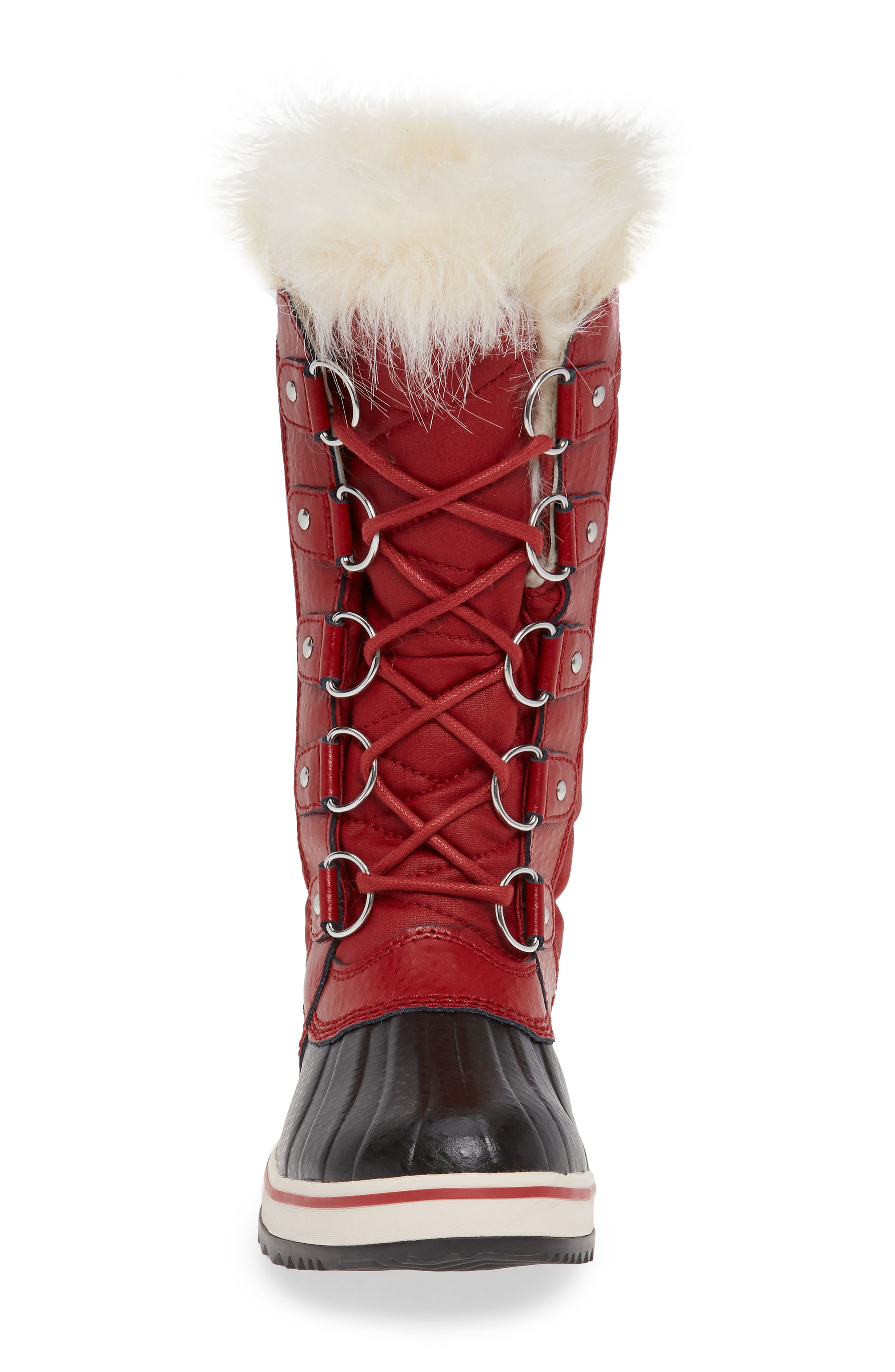 'Tofino II' Faux Fur Lined Waterproof Boot, Alternate, color, RED DAHLIA CANVAS