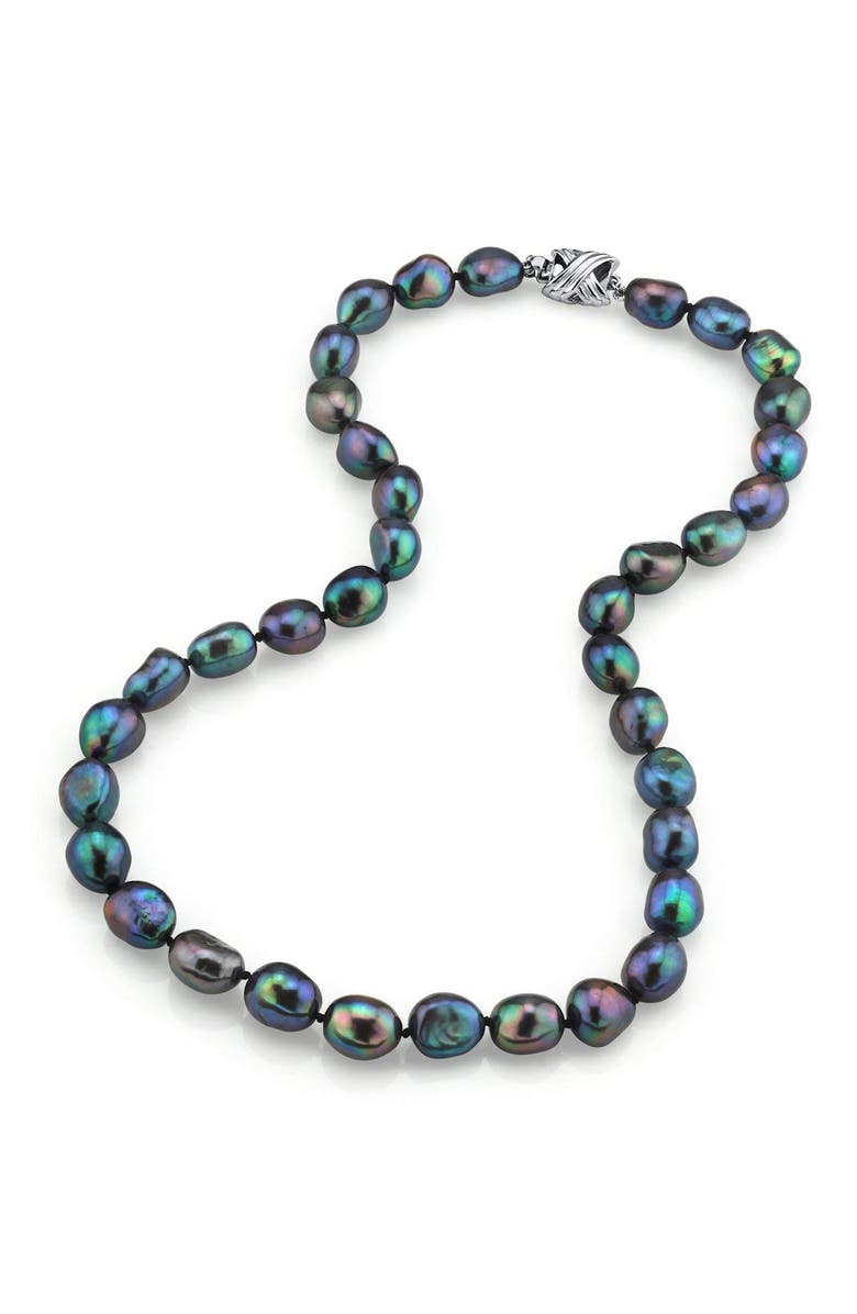 The Pearl Source Black Freshwater Baroque Pearl Necklace, Main, color, Sterling S - Infinity Clasp