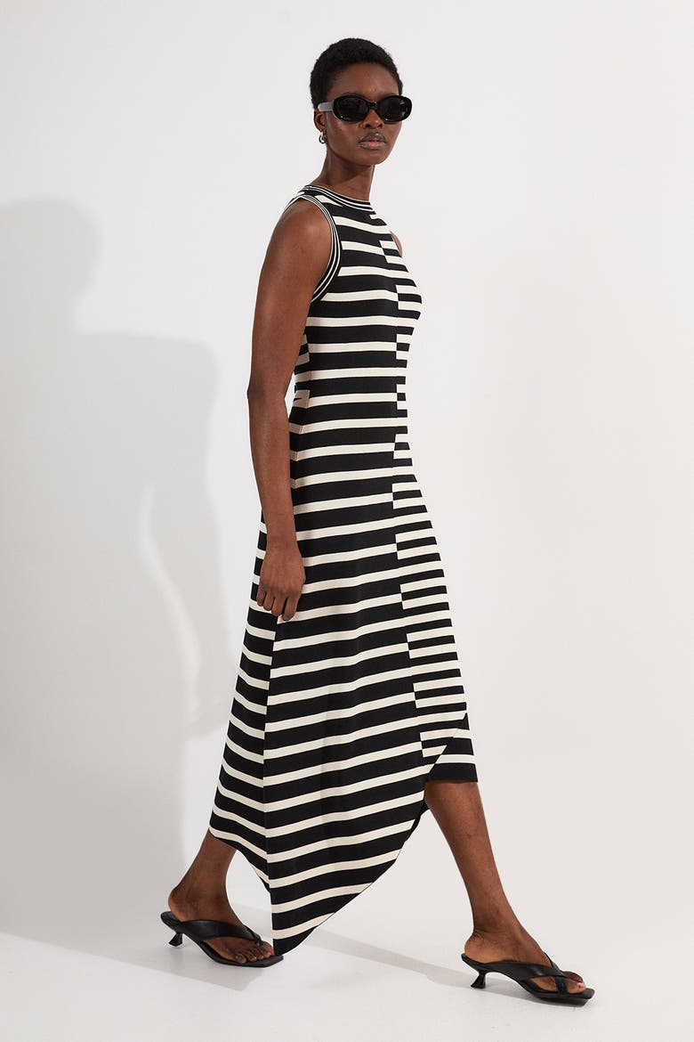 Stripe Sleeveless Knitted Midi Dress, Alternate, color, Mono