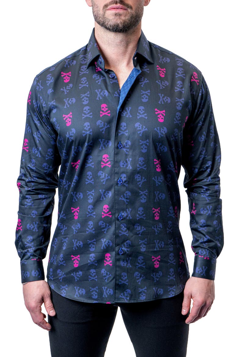 Einstein Skull Line Contemporary Fit Button-Up Shirt, Alternate, color, BLUE MULTI