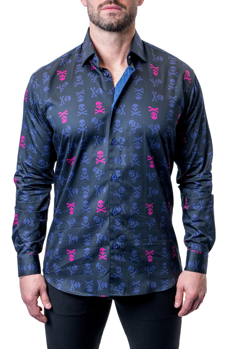 Maceoo Einstein Skull Line Contemporary Fit Button-Up Shirt, Alternate, color, Blue Multi
