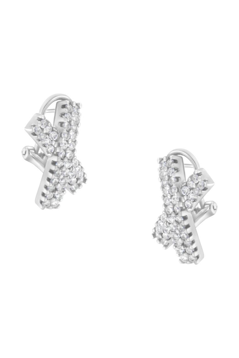 14K White Gold 2.0 Cttw Diamond Domed X Shaped Stud Earrings, Alternate, color, White