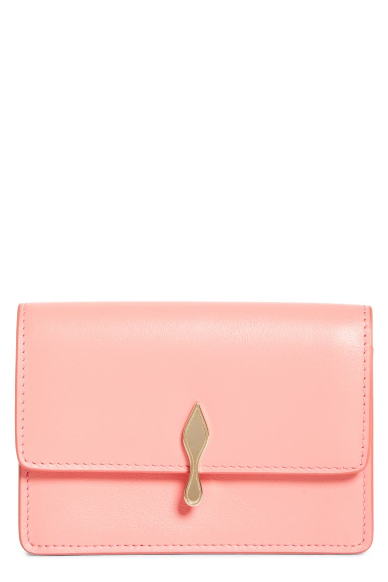 Bettina Leather Business Card Holder, Main, color, GRAPEFRUIT/ GOLD