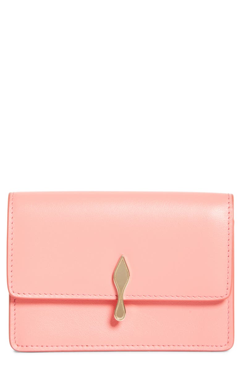 Christian Louboutin Bettina Leather Business Card Holder, Main, color, Grapefruit/ Gold
