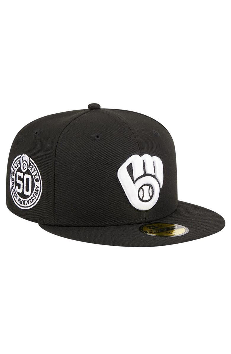 New Era Men's New Era Black Milwaukee Brewers Logo 59FIFTY Fitted Hat, Main, color, Black