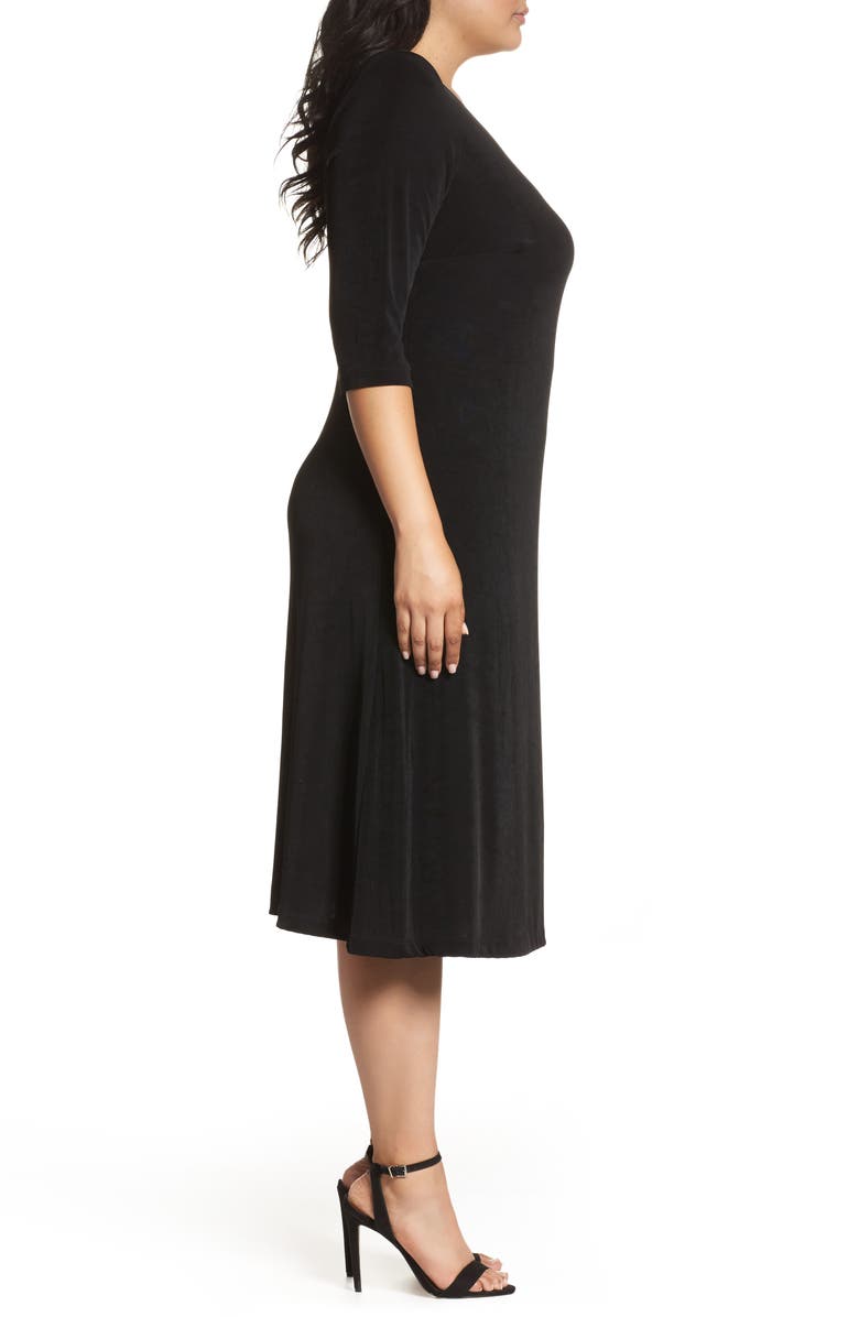 Vikki Vi Three-Quarter Sleeve Stretch Knit A-Line Dress, Alternate, color,