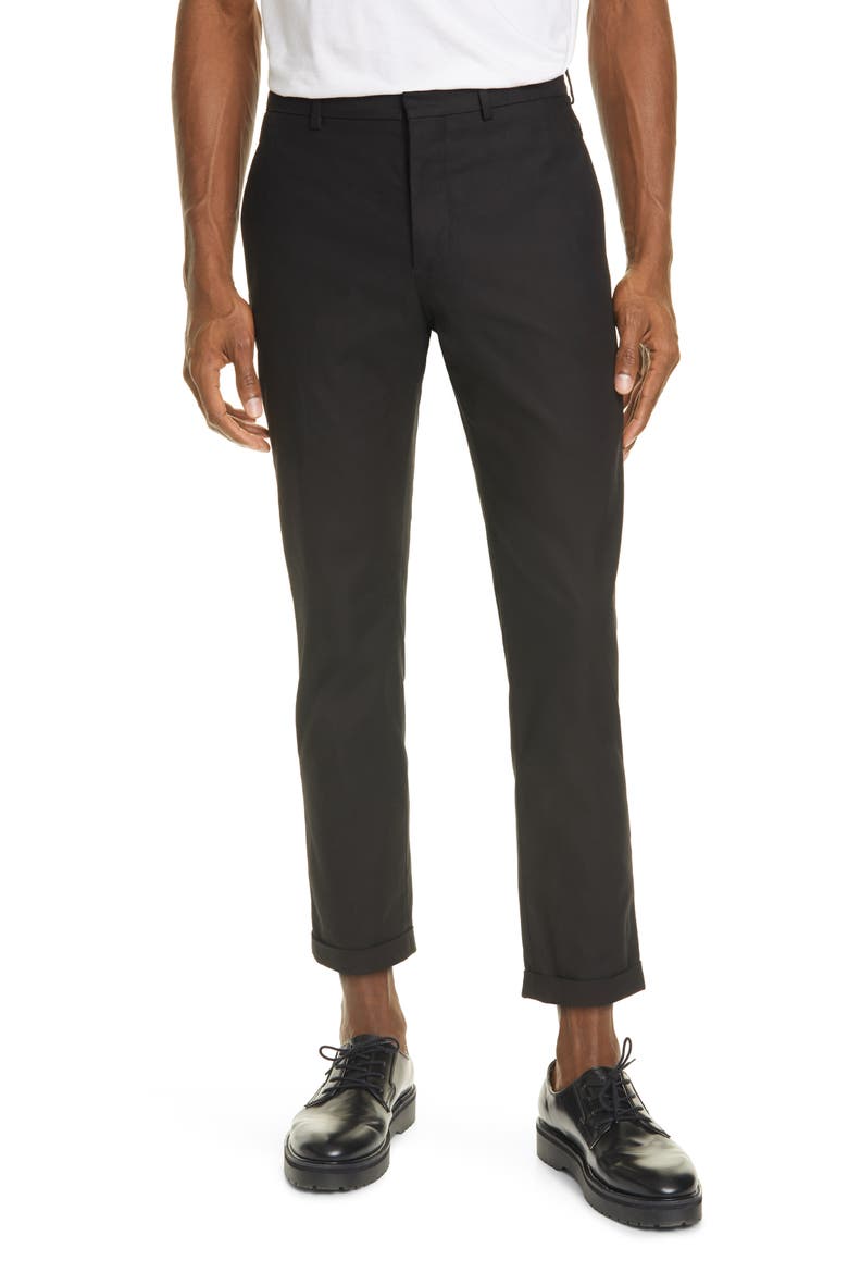 Compact Cotton Twill Crop Trousers, Main, color, BLACK