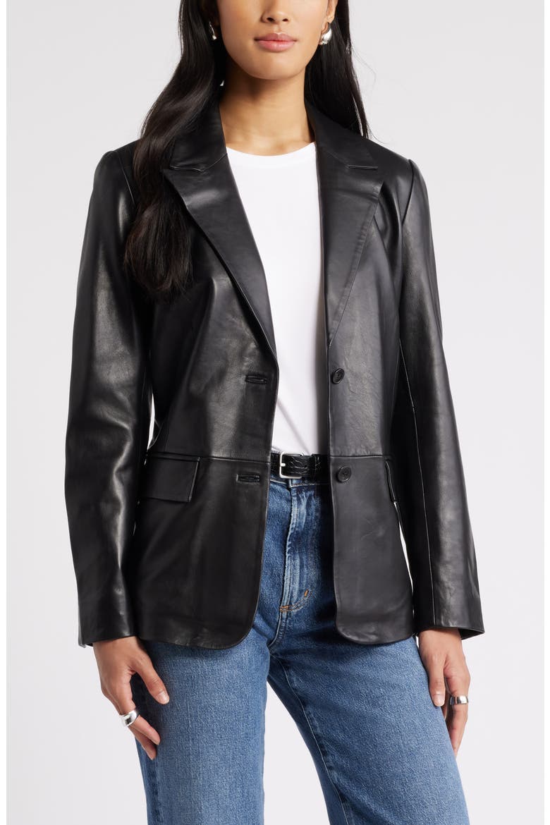 Leather Blazer, Main, color, BLACK