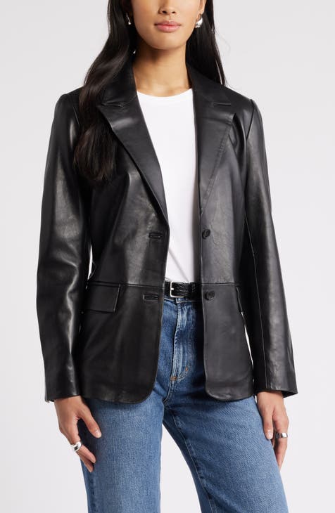 Long leather blazer womens on sale