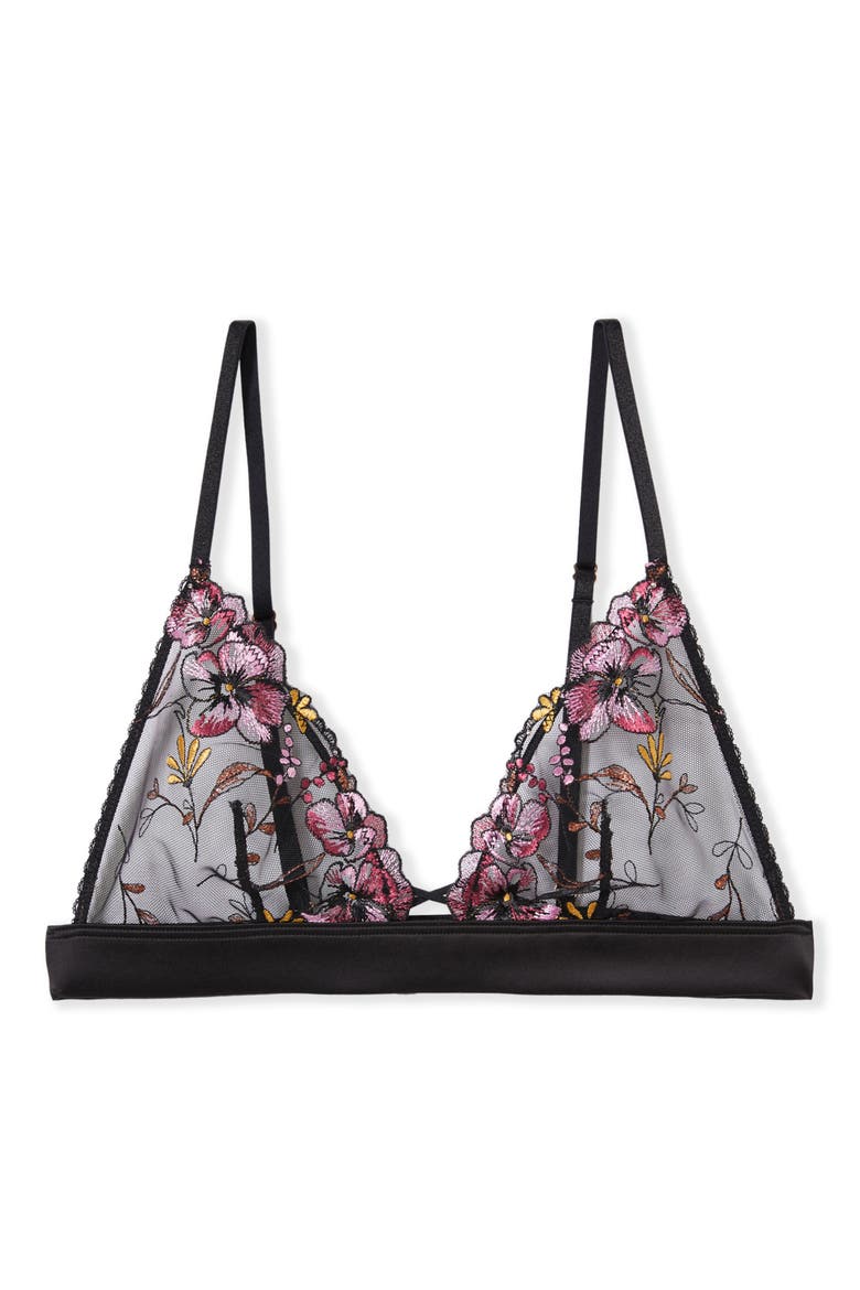 Nova Embroidered Triangle Bralette, Alternate, color, BLACK
