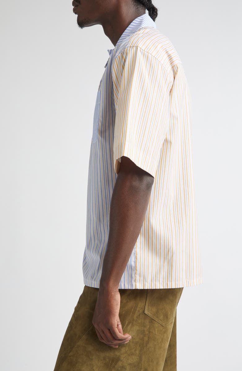 Marni Mending Logo Stripe Organic Cotton Poplin Camp Shirt, Alternate, color, Multicolor