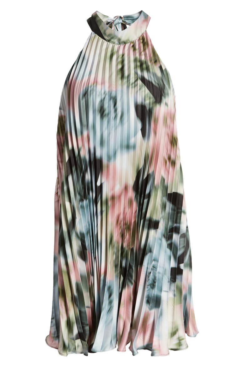 Print Pleated Sleeveless Minidress, Alternate, color, LIGHT GREEN MULTI