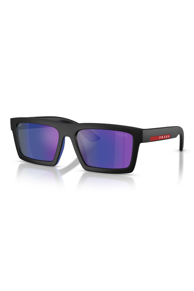 55mm Rectangular Sunglasses, Alternate, color, MATTE BLACK/ BLUE VIOLET