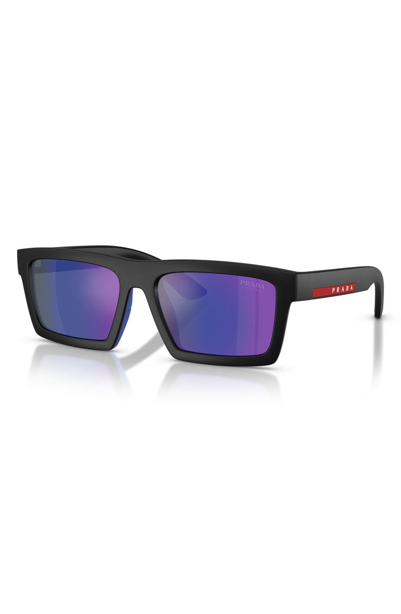 Prada Linea Rossa 55mm Rectangular Sunglasses, Alternate, color, Matte Black/ Blue Violet