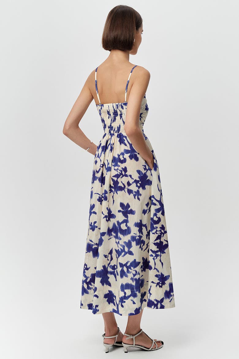 Antonin Strapless Smocked Pocketed Midi Dress, Alternate, color, Sax