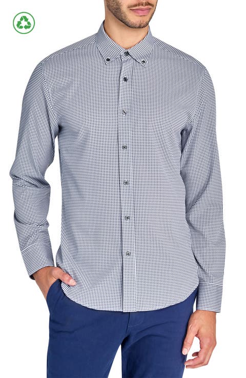 Slim Fit Micro Plaid Recycled 4-Way Stretch Performance Long Sleeve Shirt