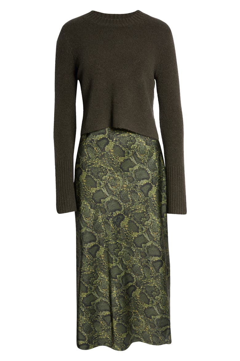 Tiana Tamora Two-Piece Sweater & Slipdress, Alternate, color, SMOKE BLACK/ KHAKI