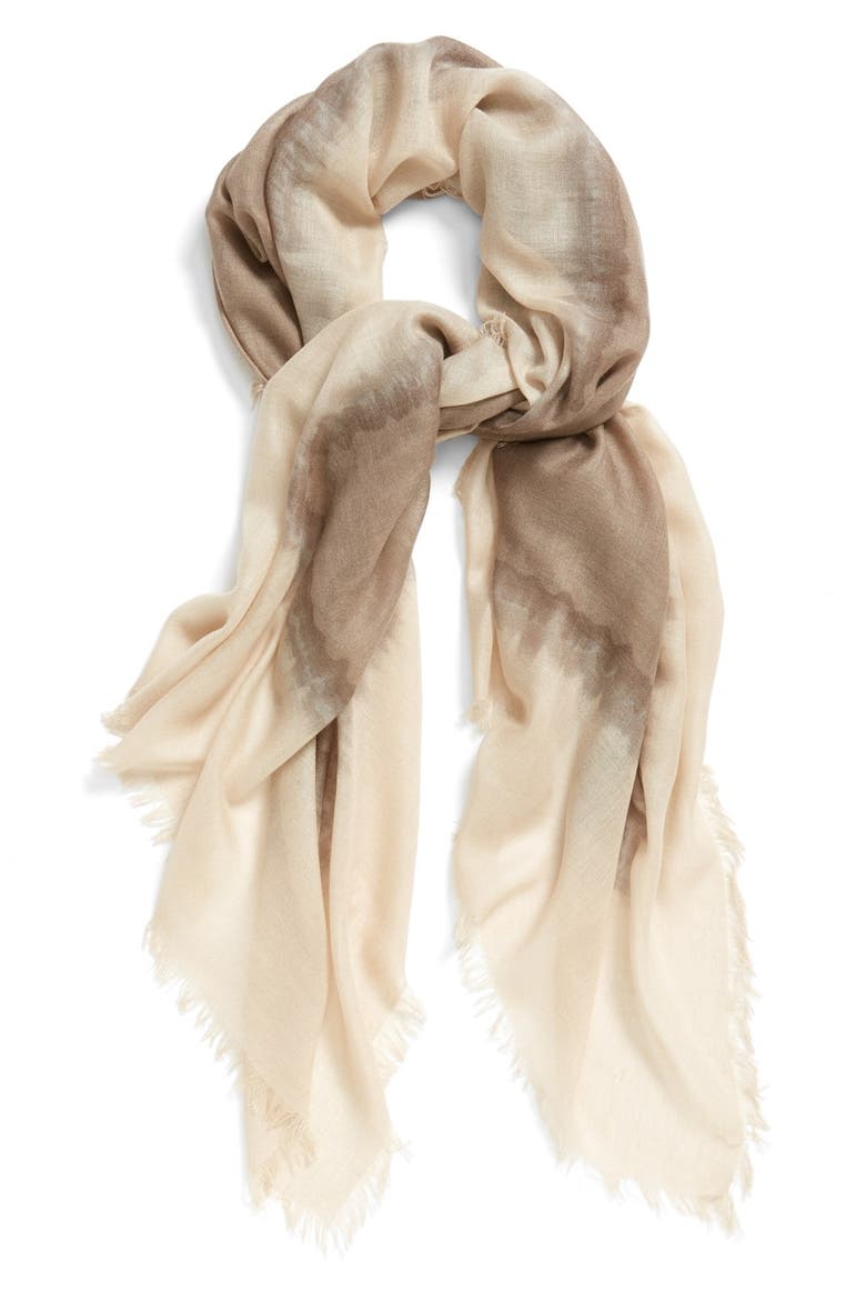 'Brushstroke Border' Cashmere & Silk Scarf, Main, color, TAUPE COMBO