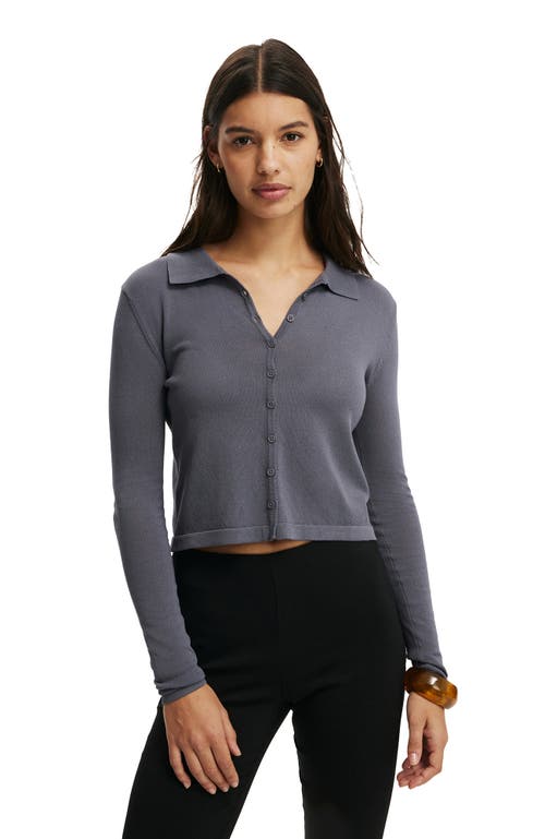 Cotton On Knit Button Polo Long Sleeve In Gray