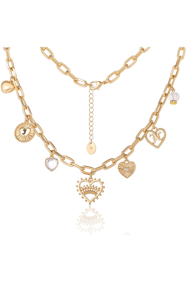Heart Juicy Logo Charm Necklace, 18+2'', Alternate, color, Gold Tone