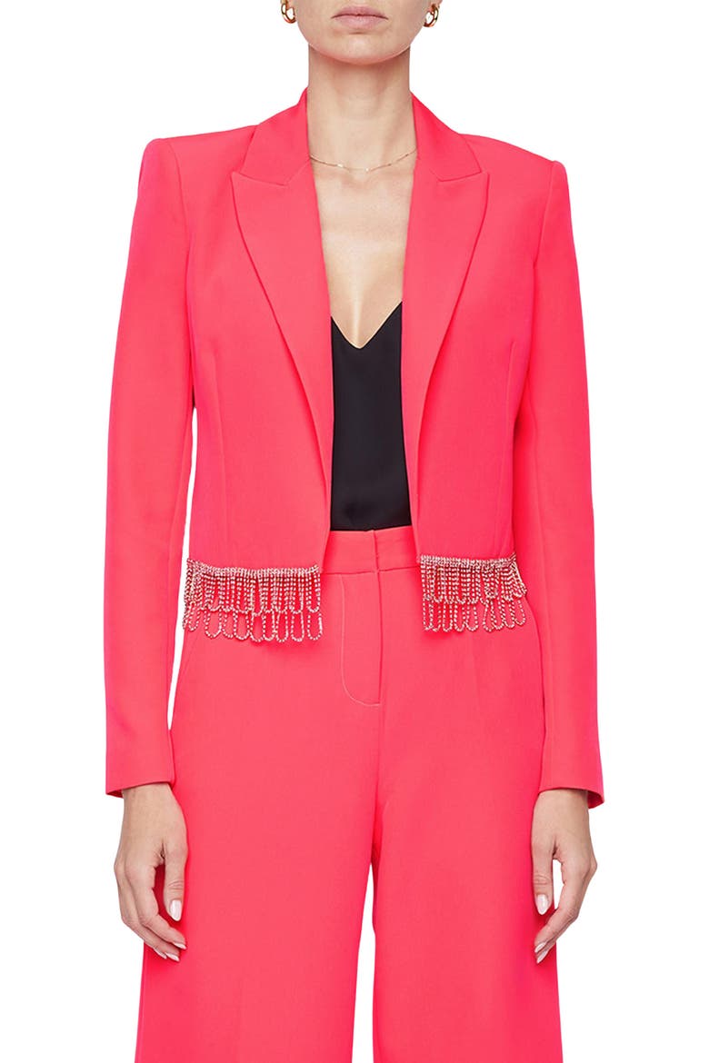 Jen Crystal Fringe Crop Blazer, Main, color, NEON CORAL