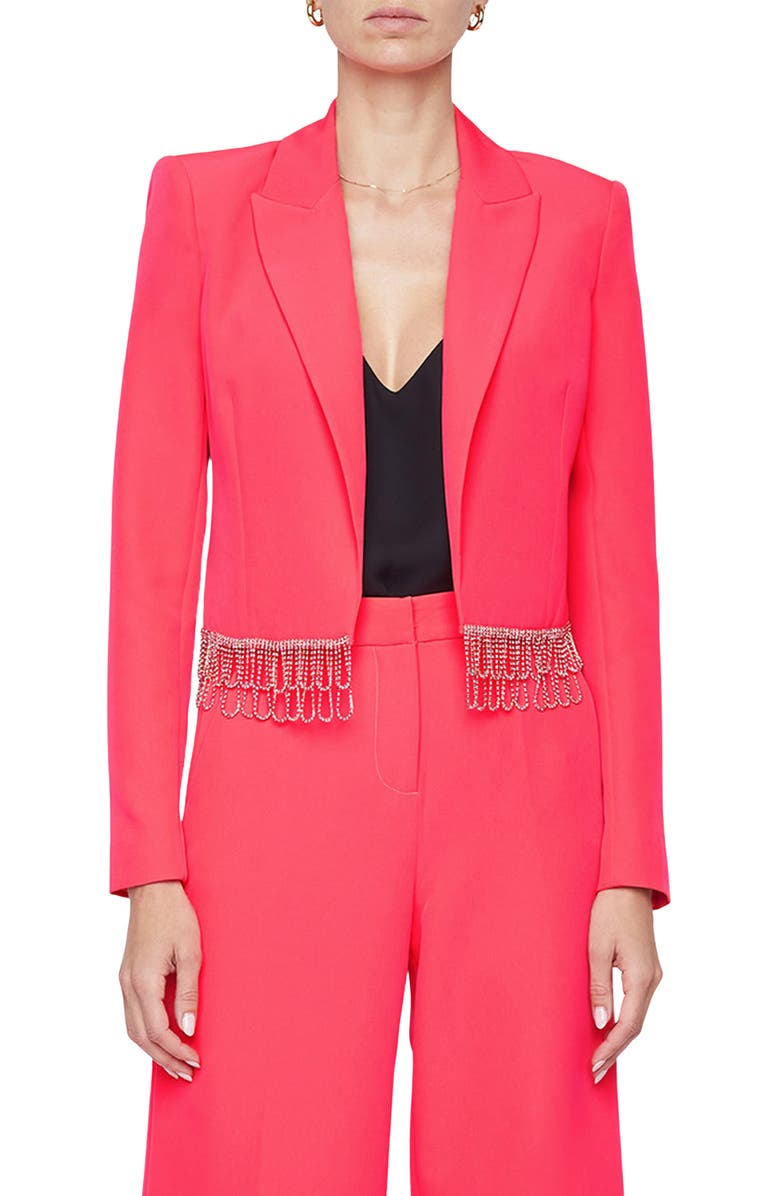 L'AGENCE Jen Crystal Fringe Crop Blazer, Main, color, 