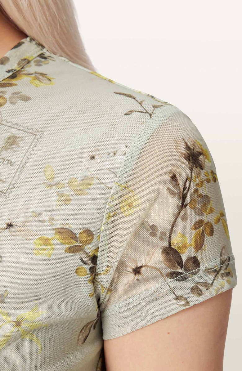 AllSaints Ellie Floral Mesh Top, Alternate, color, Carmel Stem Green