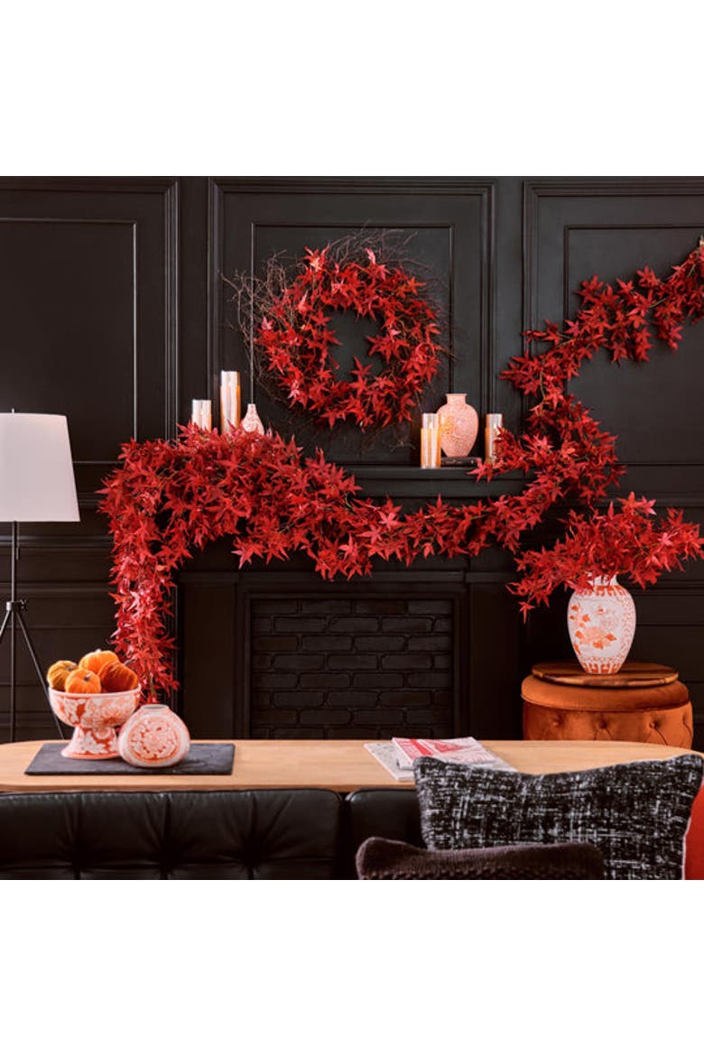 Red Japanese Maple Leaf Mantel Garland Fall Centerpiece Table Runner, Alternate, color, Red