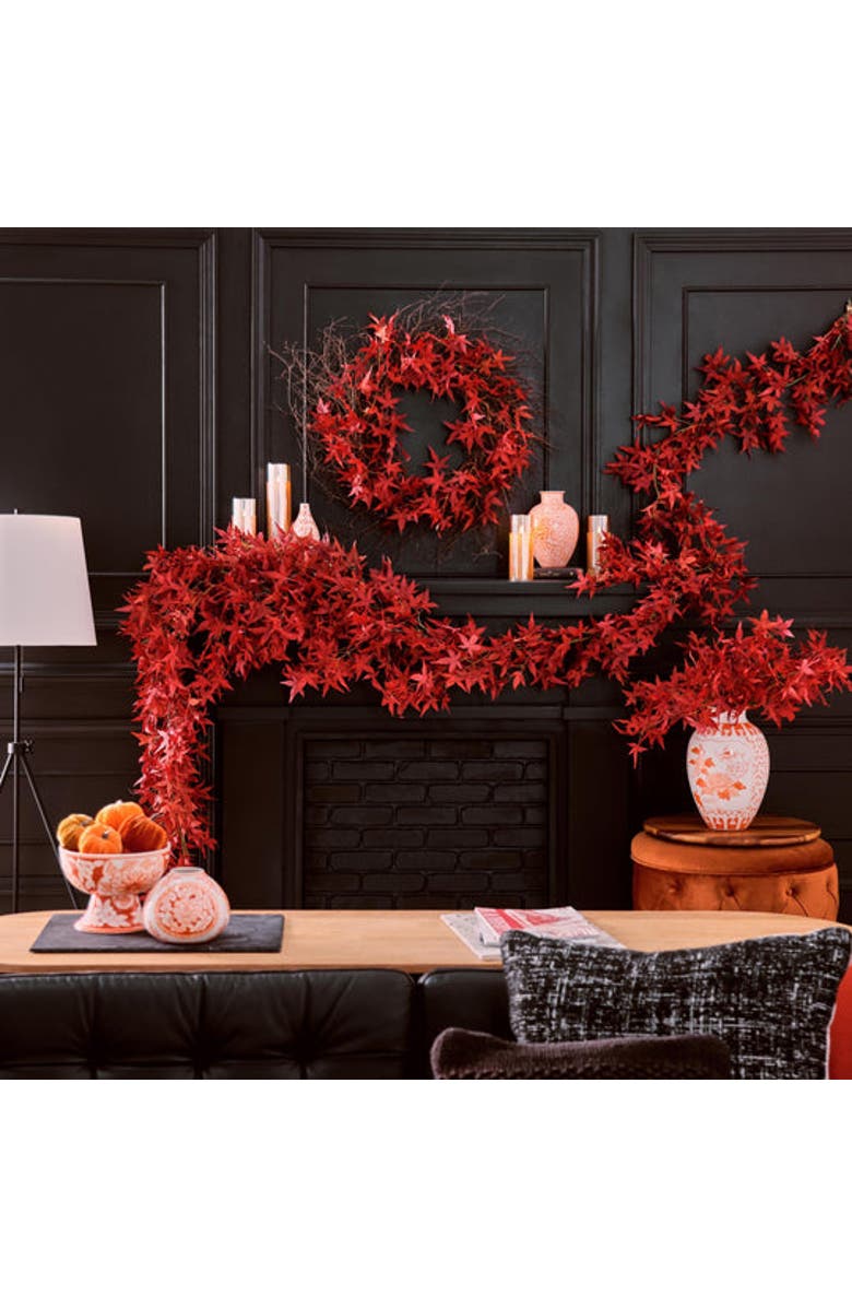 Darby Creek Trading Red Japanese Maple Leaf Mantel Garland Fall Centerpiece Table Runner, Alternate, color, Red