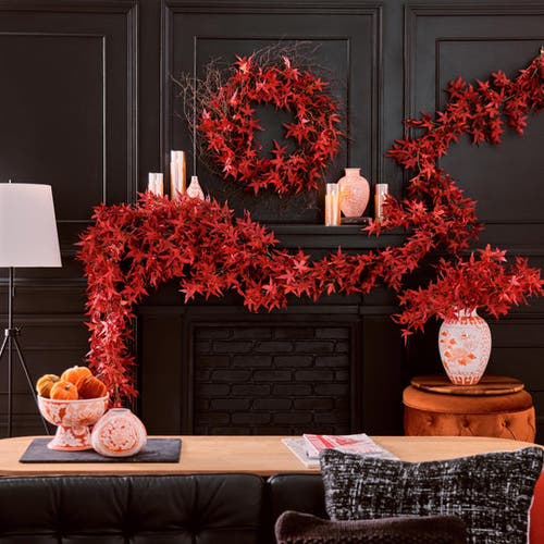 Darby Creek Trading Red Japanese Maple Leaf Mantel Garland Fall Centerpiece Table Runner In Red