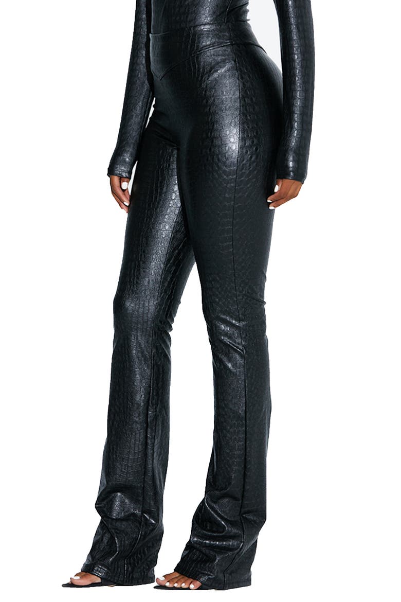 Croc Embossed Faux Leather Bootcut Pants, Alternate, color, BLACK
