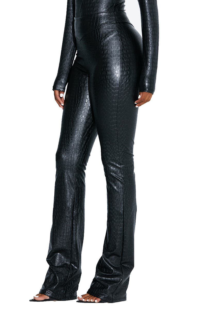 Naked Wardrobe Croc Embossed Faux Leather Bootcut Pants, Alternate, color, 