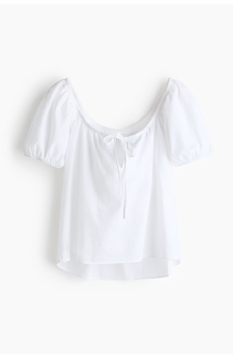 H&M Puff-sleeved Linen-blend Blouse, Alternate, color, White