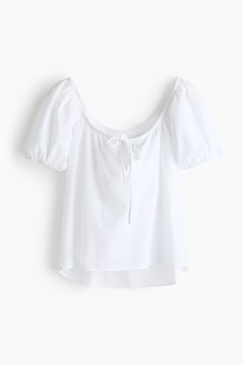 Puff-sleeved Linen-blend Blouse